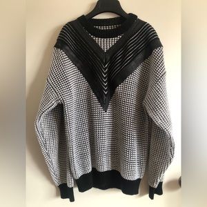 Vintage sweater, black and white with leather detail